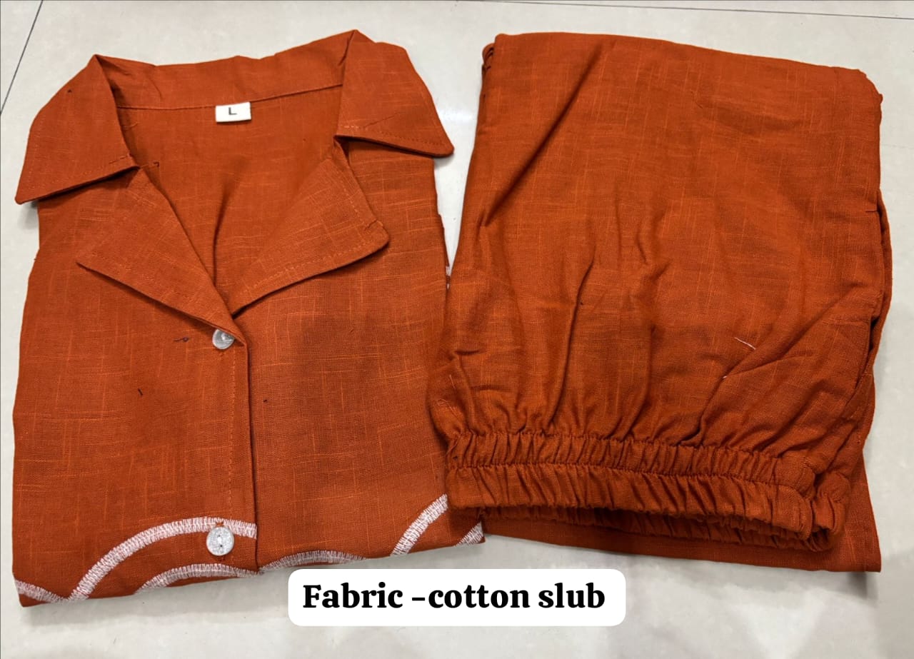 Cotton Slub Embroidered Co-ord Set for Women | Top & Palazzo with Side Pocket