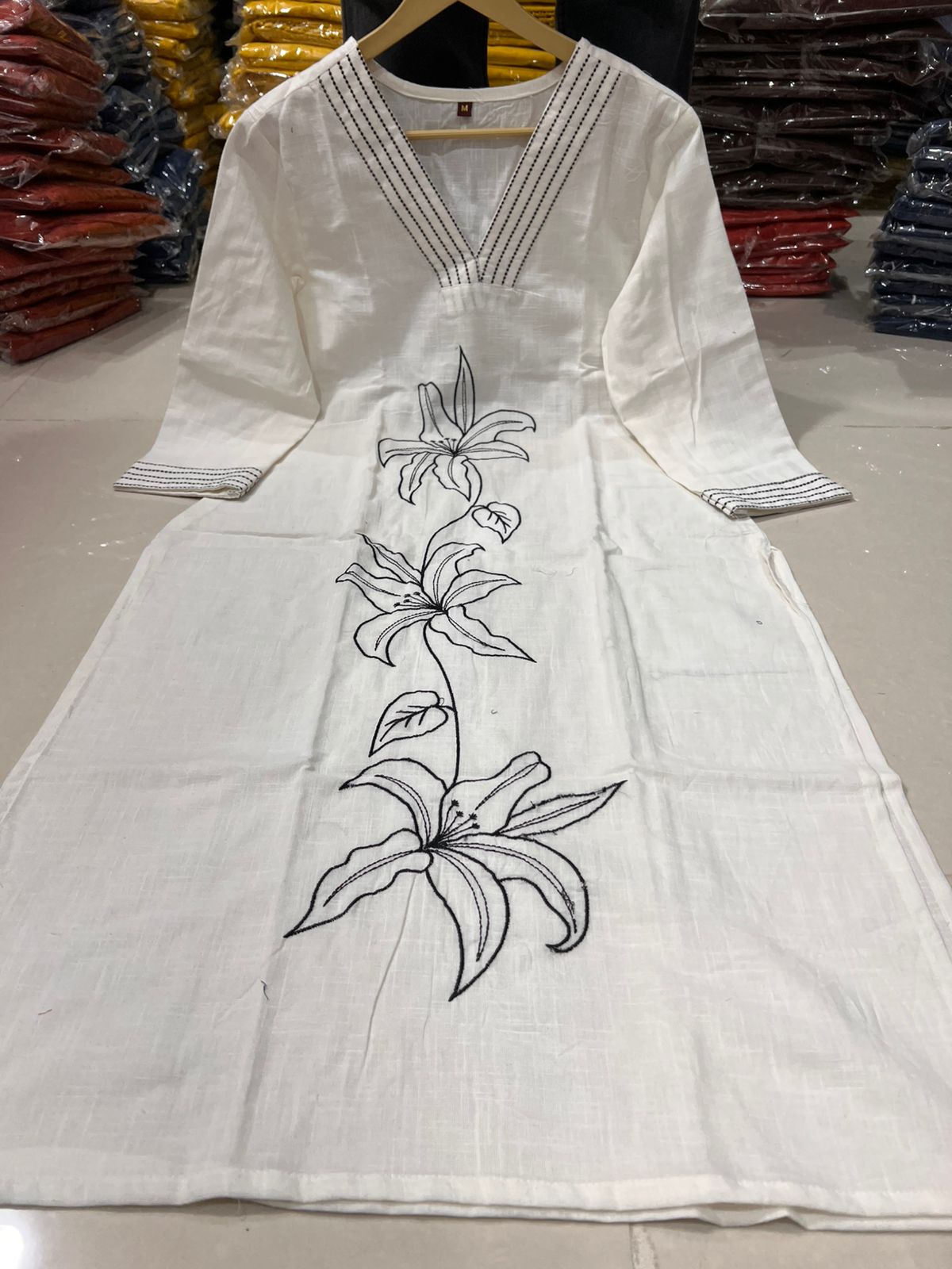 Cotton Slub Embroidered Kurta Pant Set for Women