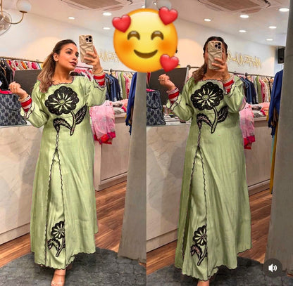 Cotton Slub Embroidered Kurti Pant Cord Set with Adda Beads Work