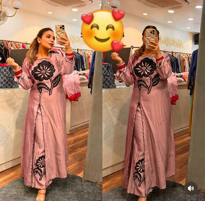 Cotton Slub Embroidered Kurti Pant Cord Set with Adda Beads Work