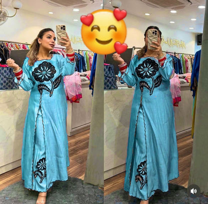 Cotton Slub Embroidered Kurti Pant Cord Set with Adda Beads Work