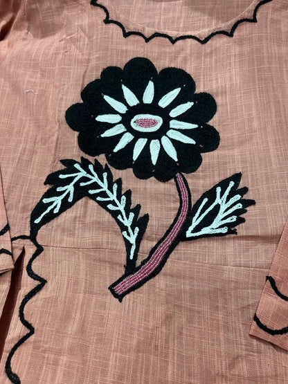 Cotton Slub Embroidered Kurti Pant Cord Set with Adda Beads Work