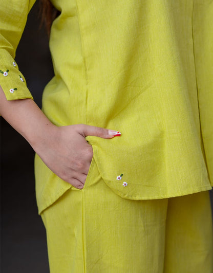 Cotton Slub Embroidered Kurti Pant Cord Set