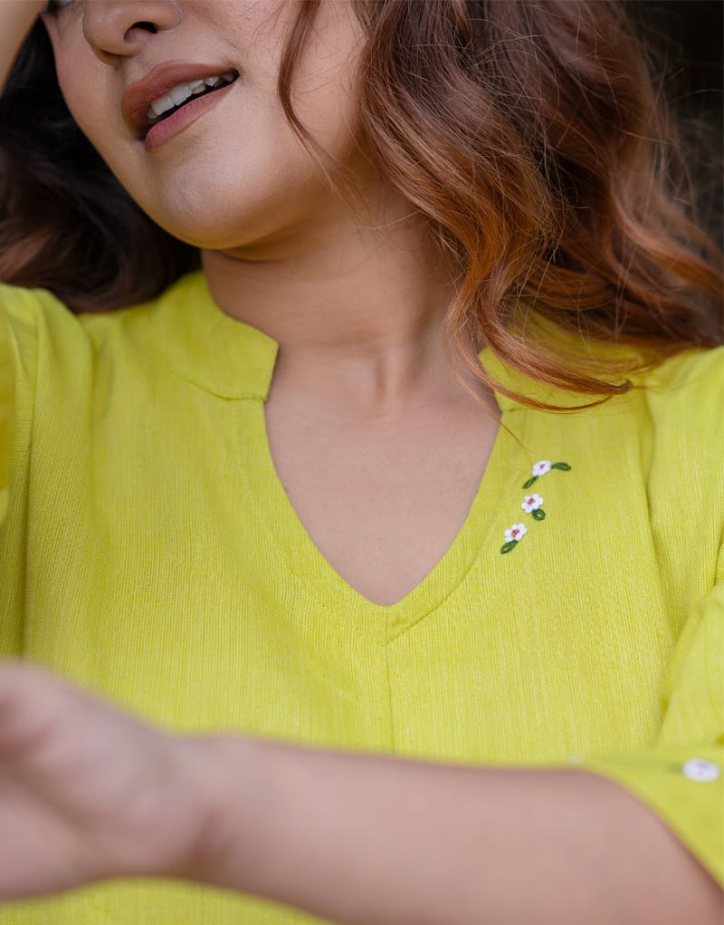 Cotton Slub Embroidered Kurti Pant Cord Set