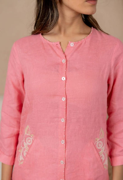 Cotton Slub Embroidery Kurti with Pant