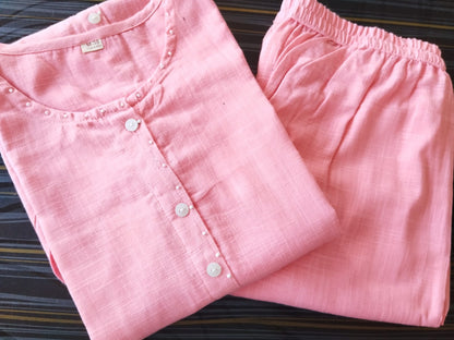 Cotton Slub Embroidery Kurti with Pant