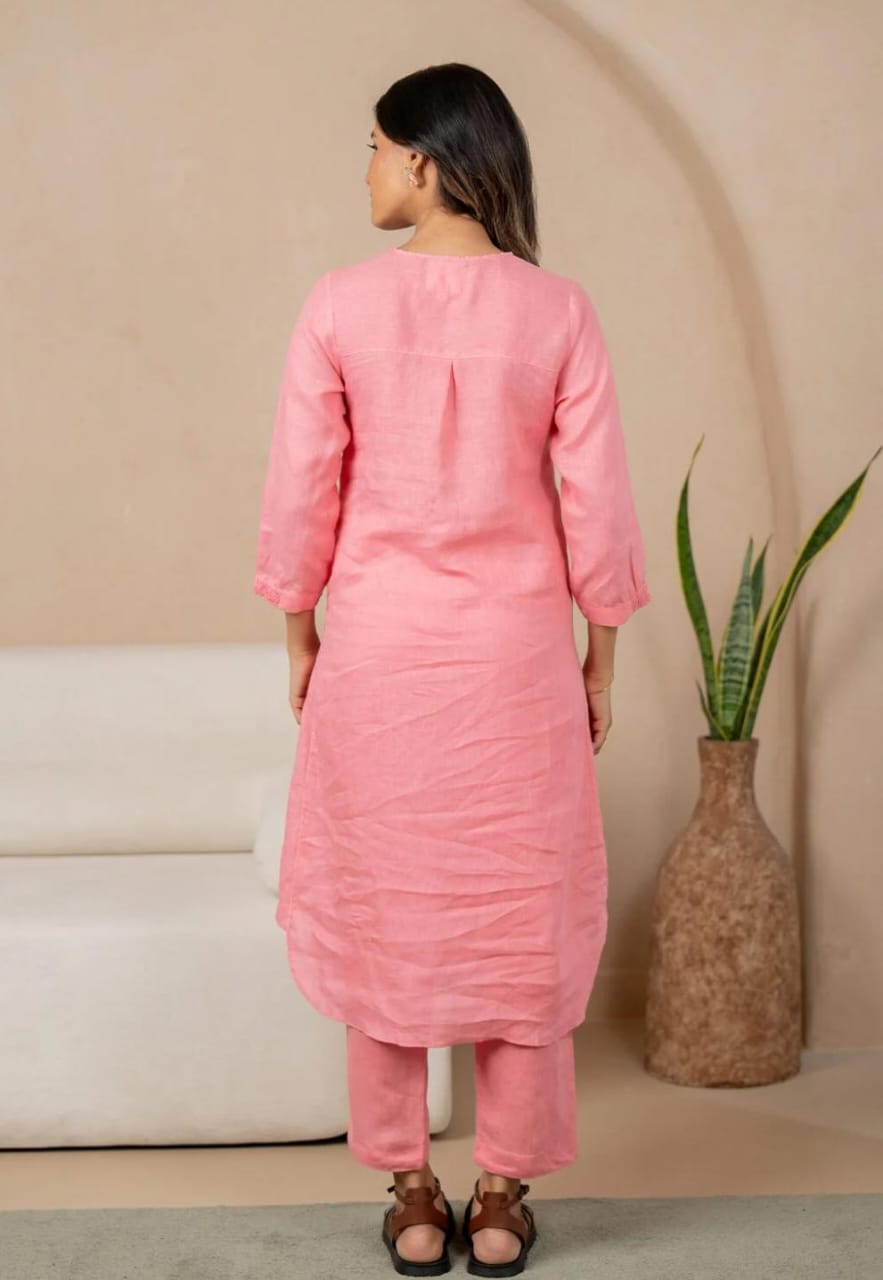 Cotton Slub Embroidery Kurti with Pant