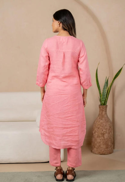 Cotton Slub Embroidery Kurti with Pant