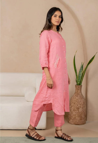 Cotton Slub Embroidery Kurti with Pant