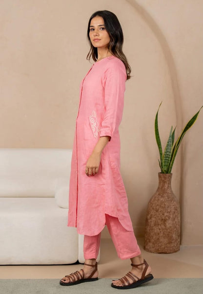 Cotton Slub Embroidery Kurti with Pant