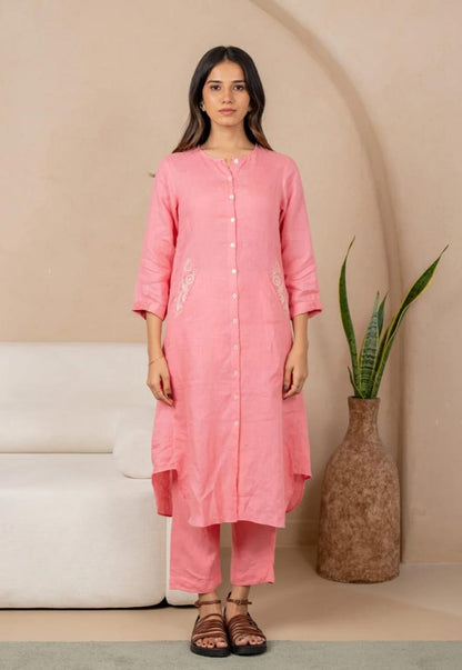 Cotton Slub Embroidery Kurti with Pant