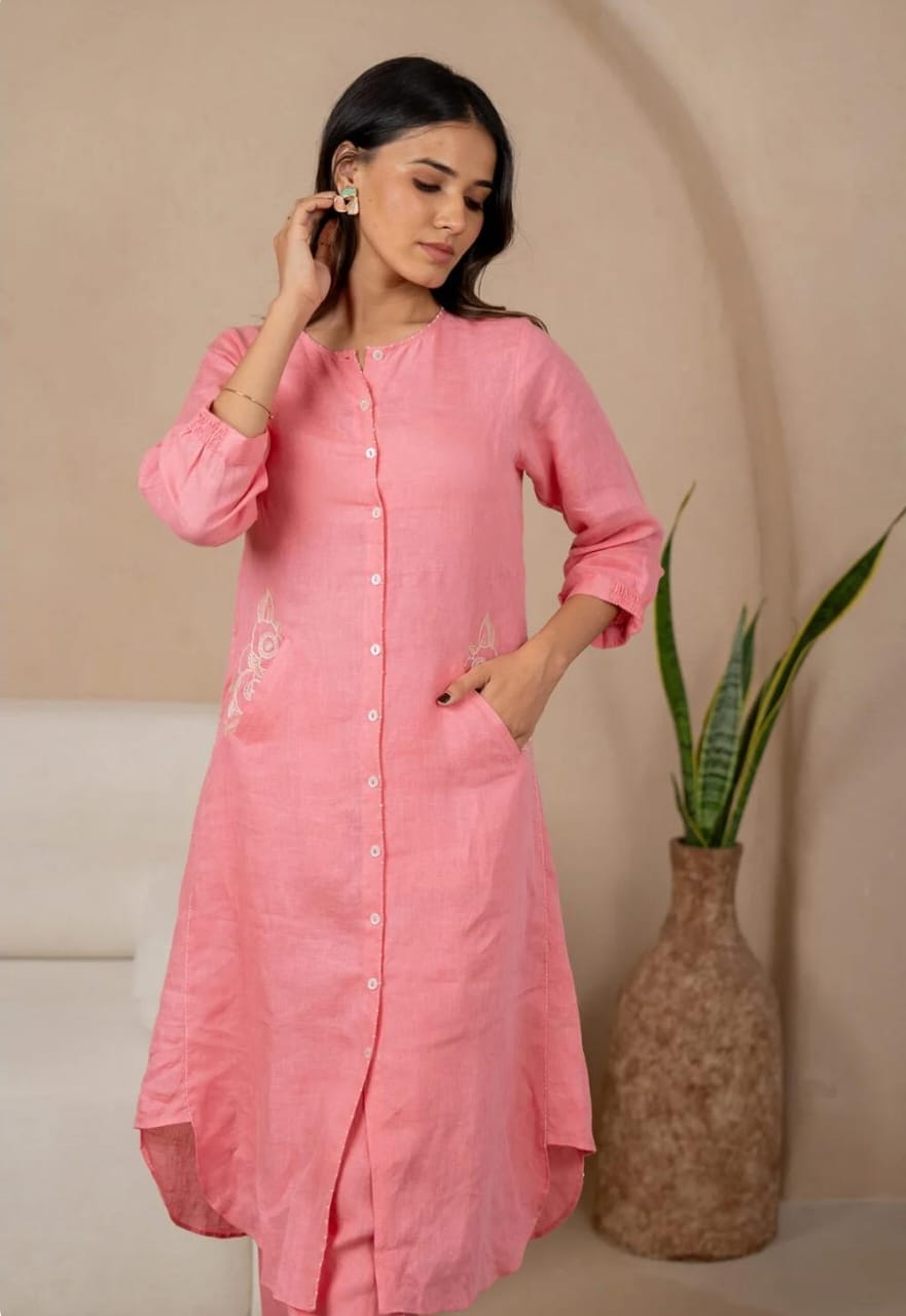 Cotton Slub Embroidery Kurti with Pant
