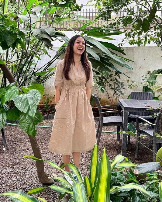 Cotton Slub Kurti Dress with Dori Design & Side Pocket for Women