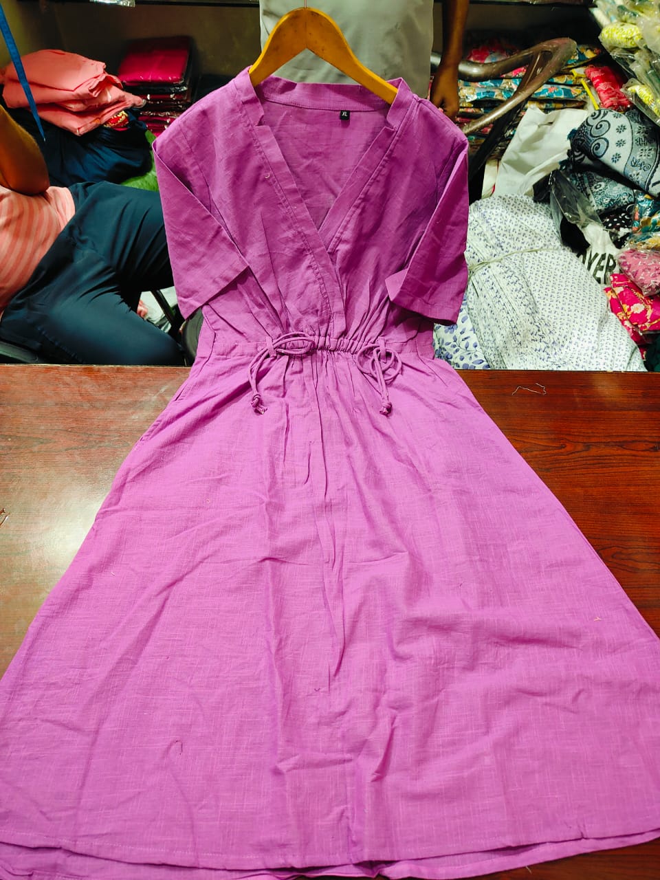 Cotton Slub Kurti Dress with Dori Design & Side Pocket for Women