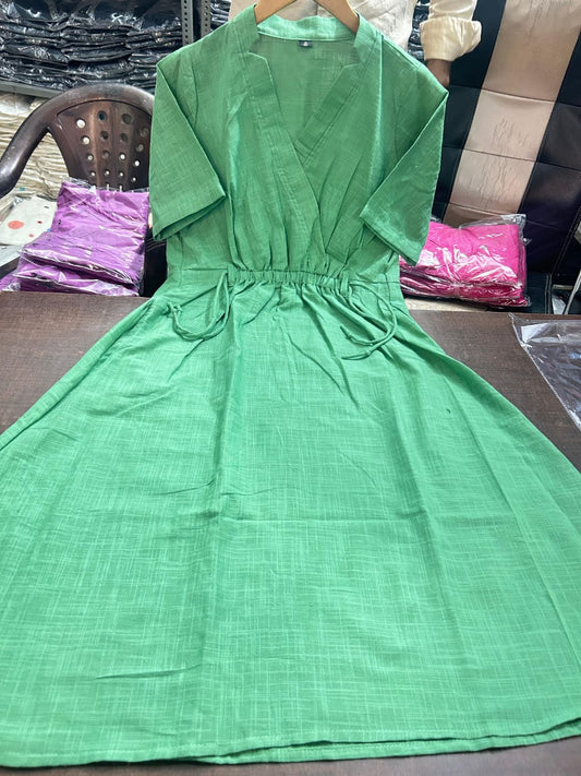 Cotton Slub Kurti Dress with Dori Design & Side Pocket for Women