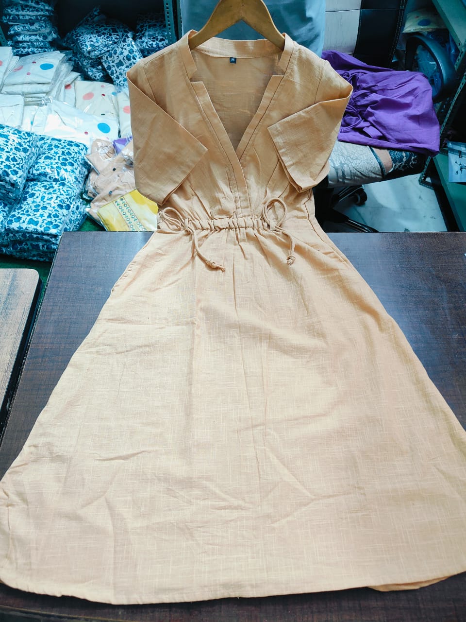 Cotton Slub Kurti Dress with Dori Design & Side Pocket for Women