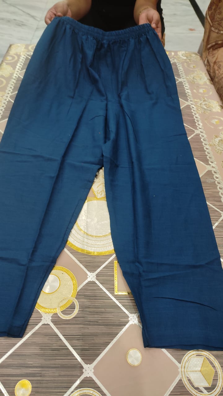 Cotton Slub Kurti Pant Dupatta Set with Katha Thread Work & Chanderi Digital Print Dupatta