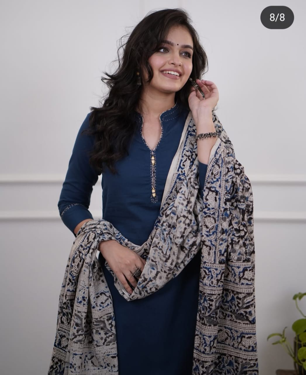 Cotton Slub Kurti Pant Dupatta Set with Katha Thread Work & Chanderi Digital Print Dupatta