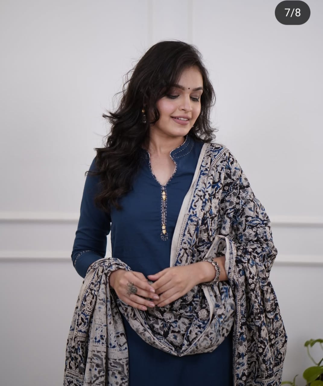 Cotton Slub Kurti Pant Dupatta Set with Katha Thread Work & Chanderi Digital Print Dupatta