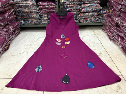 Cotton Slub Patch Work Sleeveless Kurti with Palazzo Set