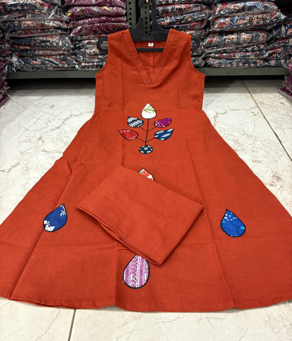 Cotton Slub Patch Work Sleeveless Kurti with Palazzo Set