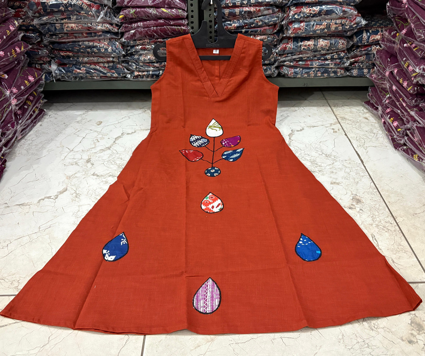 Cotton Slub Patch Work Sleeveless Kurti with Palazzo Set