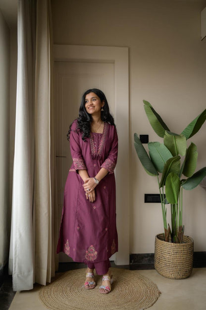 Cotton Suit Set with Thread Work Kurta, Pant & Dupatta