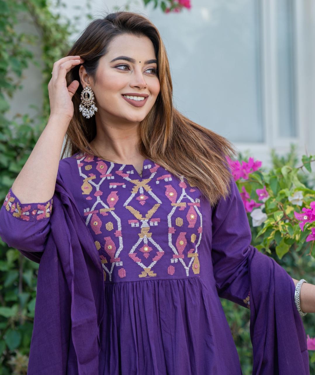 Cotton Suit with Embroidery, Pant & Dupatta