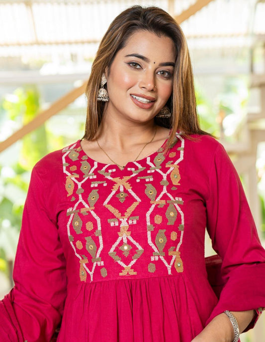 Cotton Suit with Embroidery, Pant & Dupatta