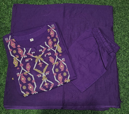 Cotton Suit with Embroidery, Pant & Dupatta