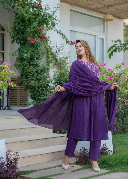 Cotton Suit with Embroidery, Pant & Dupatta