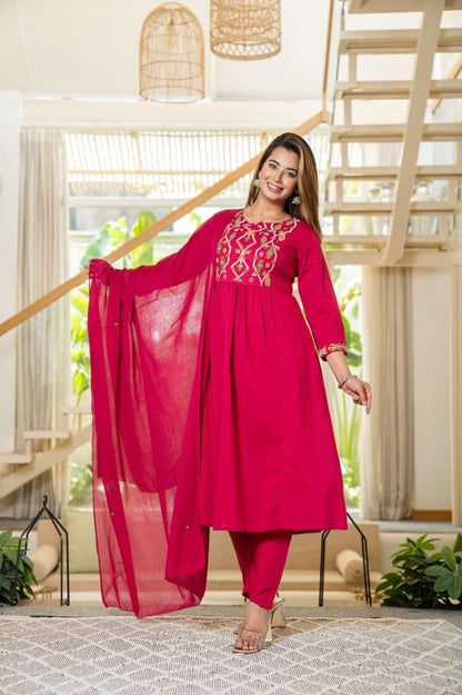 Cotton Suit with Embroidery, Pant & Dupatta