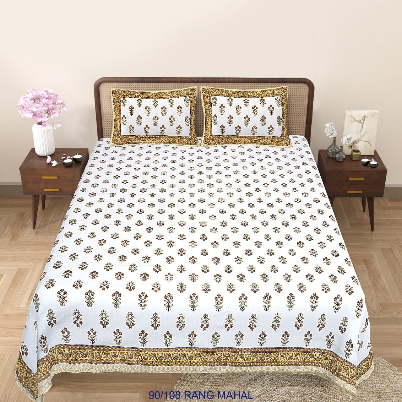 Cotton-Viscose Autoloom Bedsheet (90×106 inch) with 2 Zipper Pillow Covers