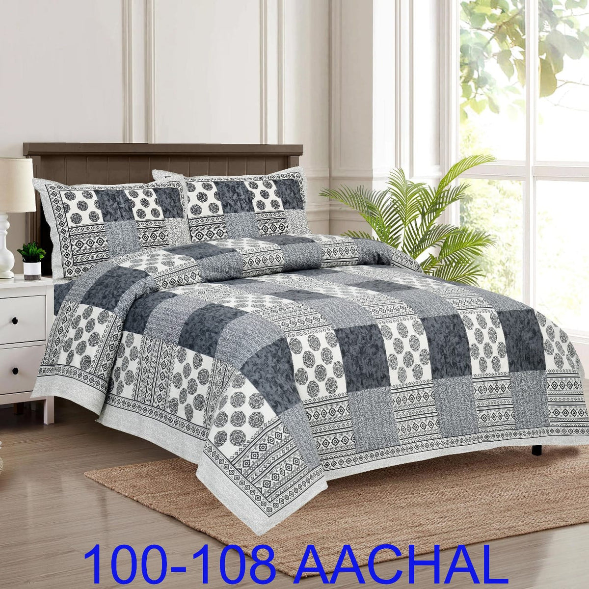 Cotton-Viscose Autoloom Bedsheet with 2 Pillow Covers – 100×108 Inches