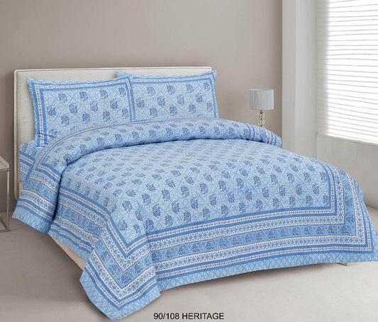 Cotton Viscose Blend Autoloom Bedsheet with 2 Zipper Pillow Covers (90×106 Inches)