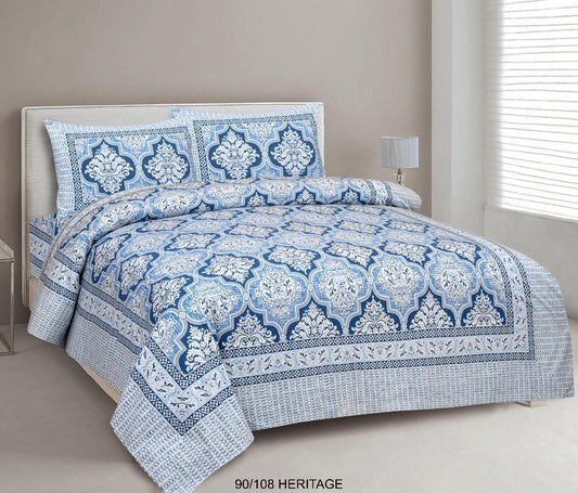 Cotton Viscose Blend Autoloom Bedsheet with 2 Zipper Pillow Covers (90×106 Inches)