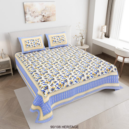 Cotton Viscose Blend Autoloom Bedsheet with 2 Zipper Pillow Covers (90×106 Inches)
