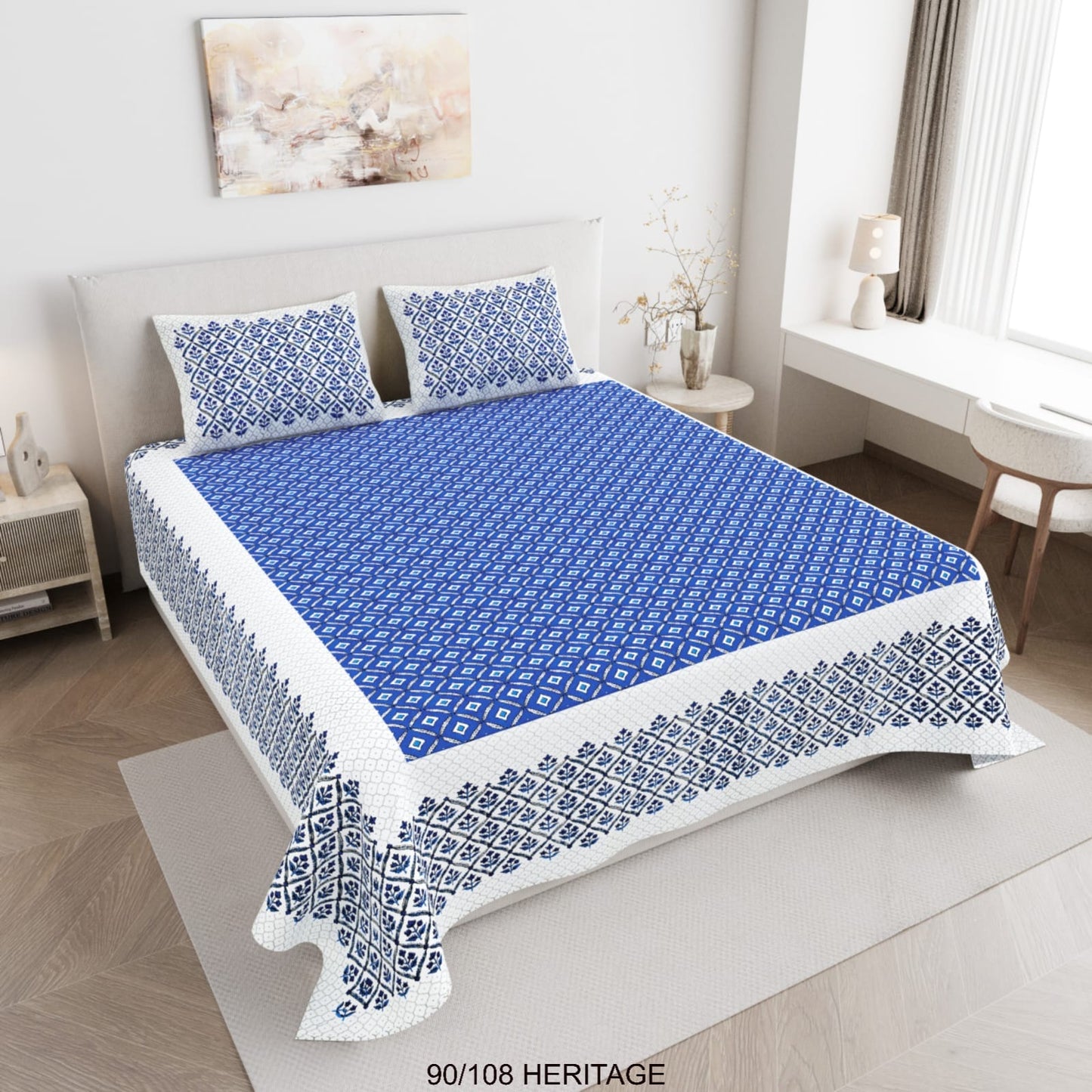 Cotton Viscose Blend Autoloom Bedsheet with 2 Zipper Pillow Covers (90×106 Inches)