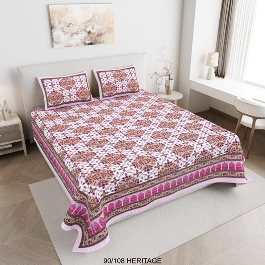 Cotton Viscose Blend Autoloom Bedsheet with 2 Zipper Pillow Covers (90×106 Inches)