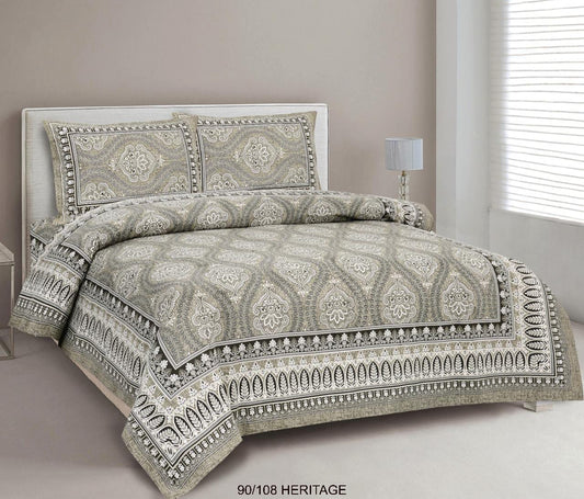 Cotton Viscose Blend Autoloom Bedsheet with 2 Zipper Pillow Covers (90×106 Inches)