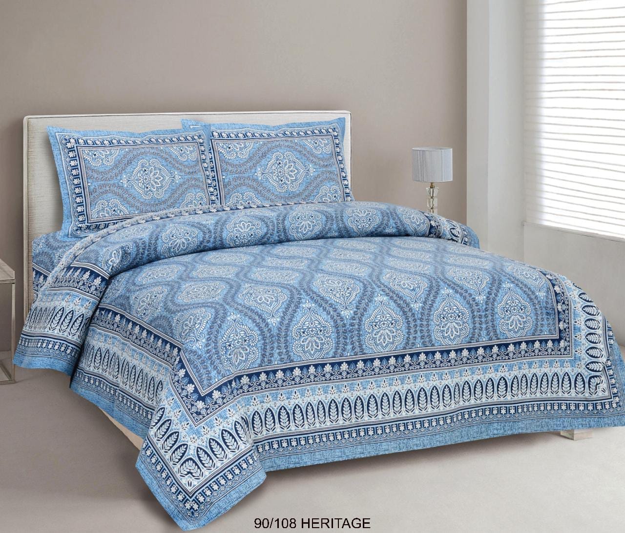 Cotton Viscose Blend Autoloom Bedsheet with 2 Zipper Pillow Covers (90×106 Inches)
