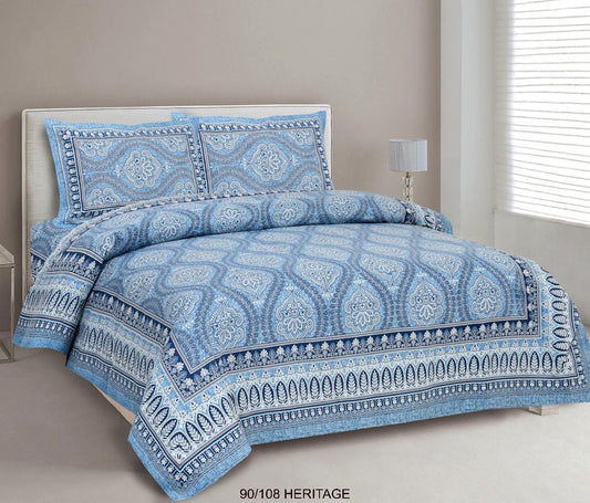 Cotton Viscose Blend Autoloom Bedsheet with 2 Zipper Pillow Covers (90×106 Inches)