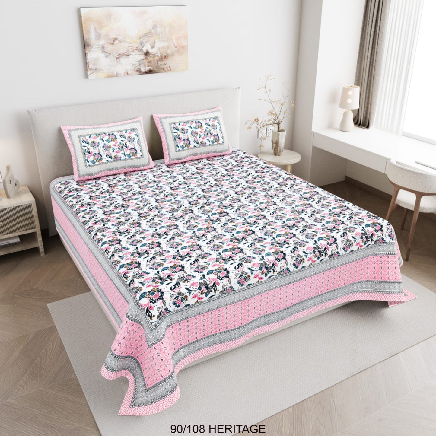 Cotton Viscose Blend Autoloom Bedsheet with 2 Zipper Pillow Covers (90×106 Inches)