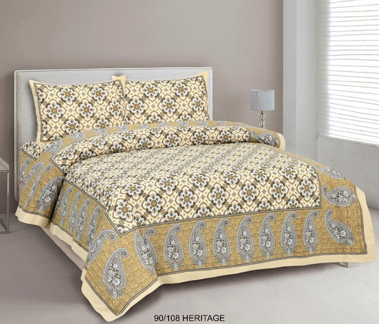 Cotton Viscose Blend Autoloom Bedsheet with 2 Zipper Pillow Covers (90×106 Inches)