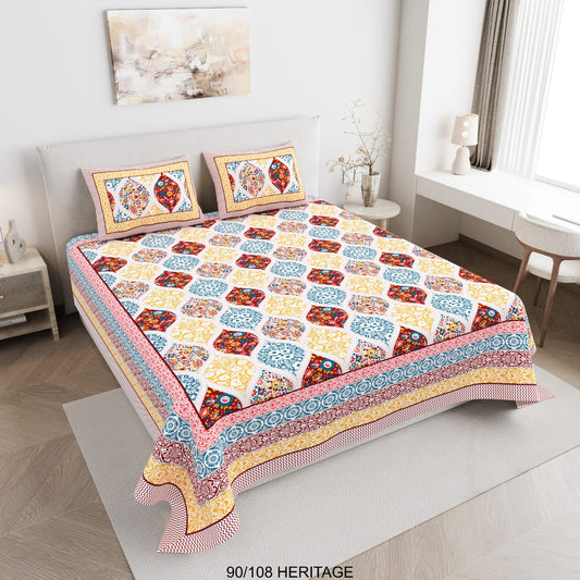 Cotton Viscose Blend Autoloom Bedsheet with 2 Zipper Pillow Covers (90×106 Inches)