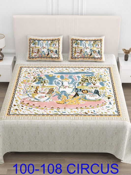 Cotton Viscose Blend Autoloom Bedsheet with Pillow Covers (100x108 Inches)