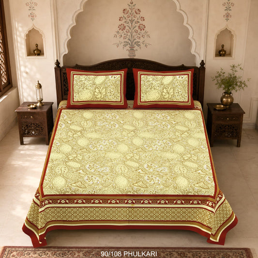 Cotton Viscose Blend Autoloom Double Bedsheet with 2 Zipper Pillow Covers (90 × 108 Inches)