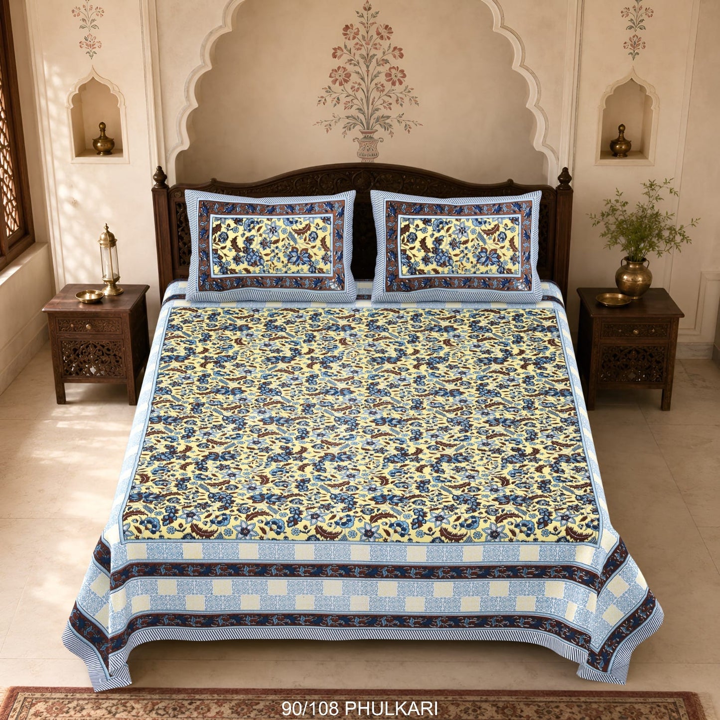 Cotton Viscose Blend Autoloom Double Bedsheet with 2 Zipper Pillow Covers (90 × 108 Inches)
