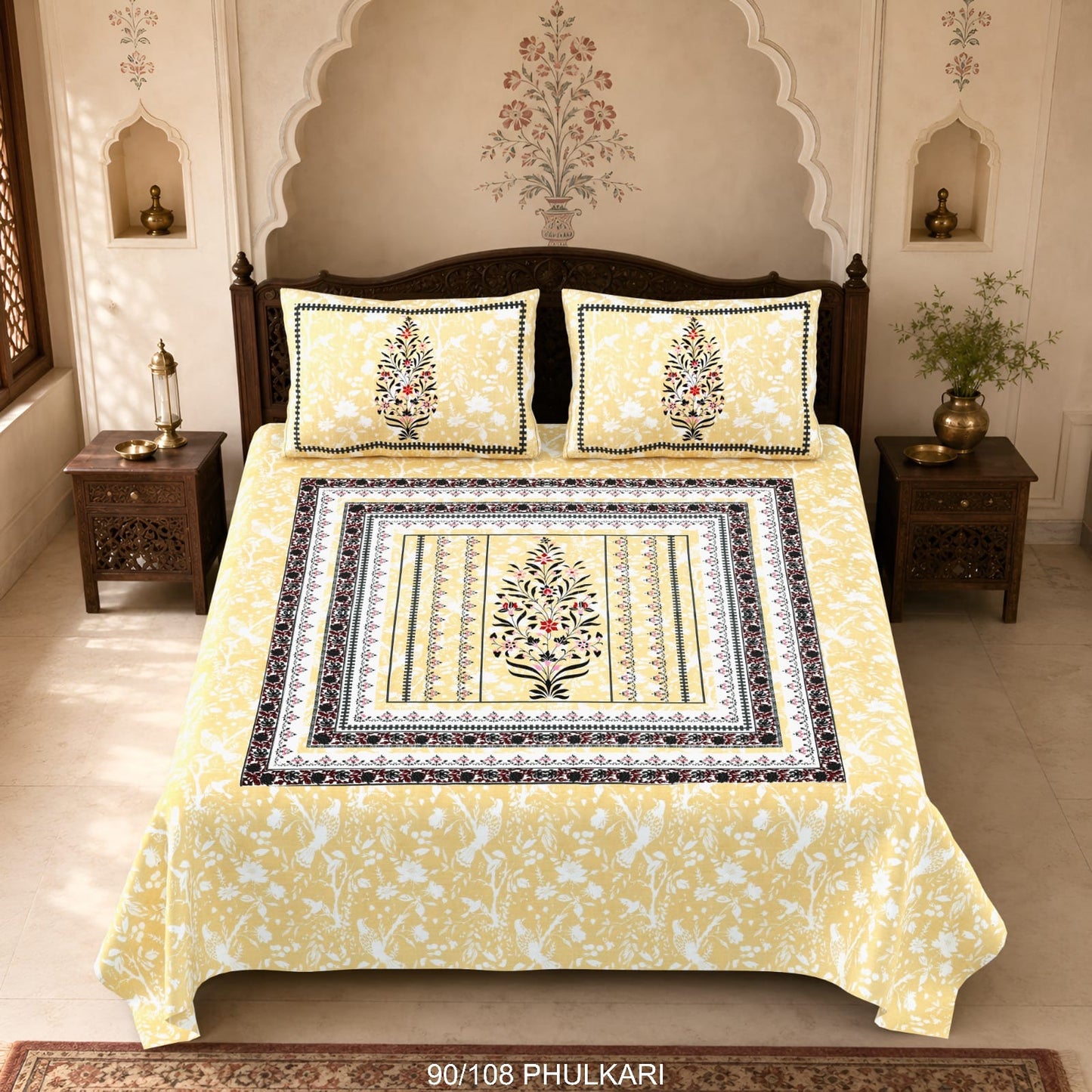 Cotton Viscose Blend Autoloom Double Bedsheet with 2 Zipper Pillow Covers (90 × 108 Inches)