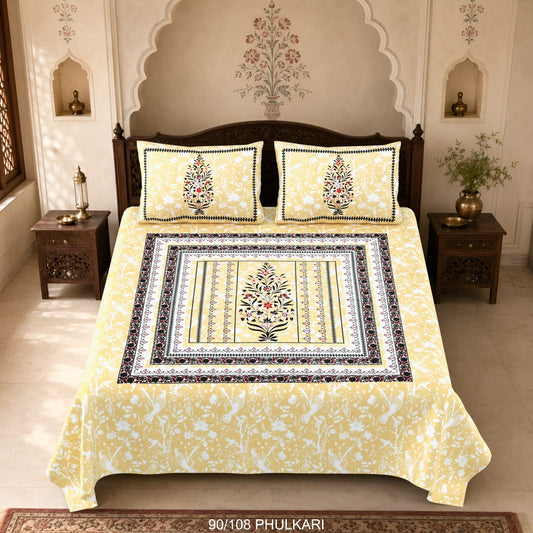 Cotton Viscose Blend Autoloom Double Bedsheet with 2 Zipper Pillow Covers (90 × 108 Inches)